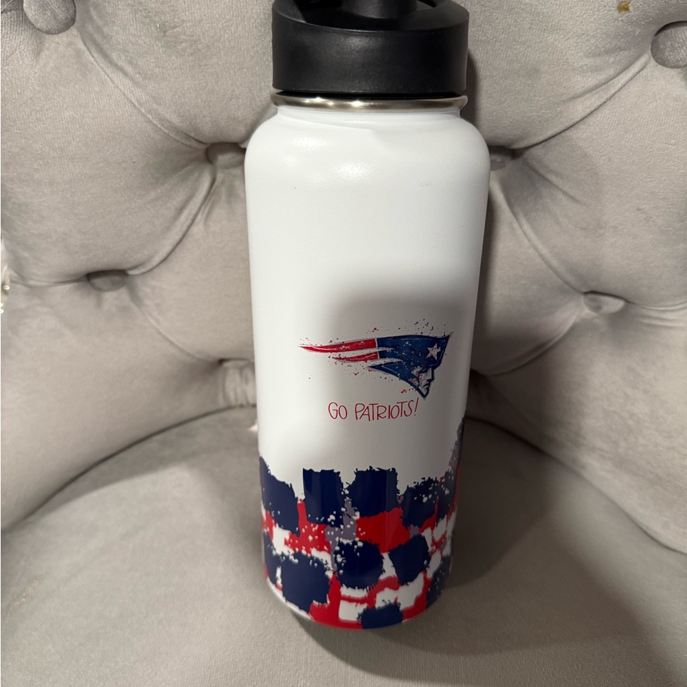 NFL Patriots White Water Bottle with Red and Blue Accents